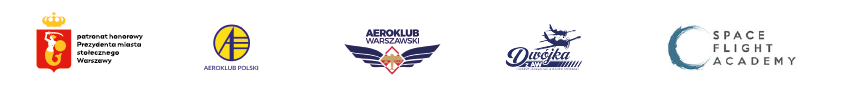 Patroni wydarzenia: Patronat honorowy Prezydenta m.st. Warszawy, Aeroklub Polski, Aeroklub warszawski, Dwójka z AW, Space Flight Academy